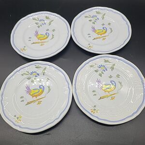 Set (4) Longchamp Perouges Bread & Butter Plates Scalloped Birds Flowers 6.25"